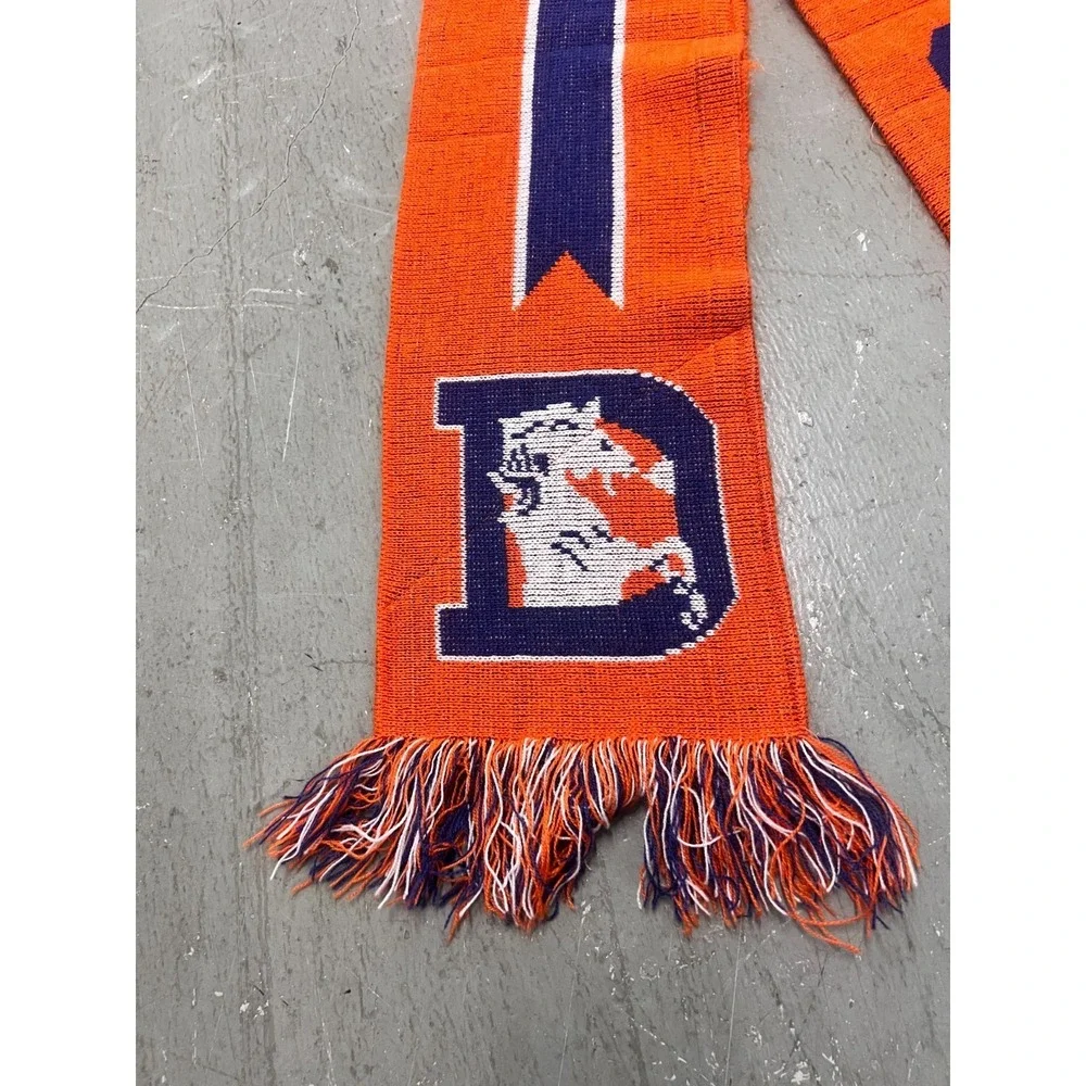Denver Broncos Scarf Orange Blue Knitted Fringe Trim NFL Go Broncos Vintage